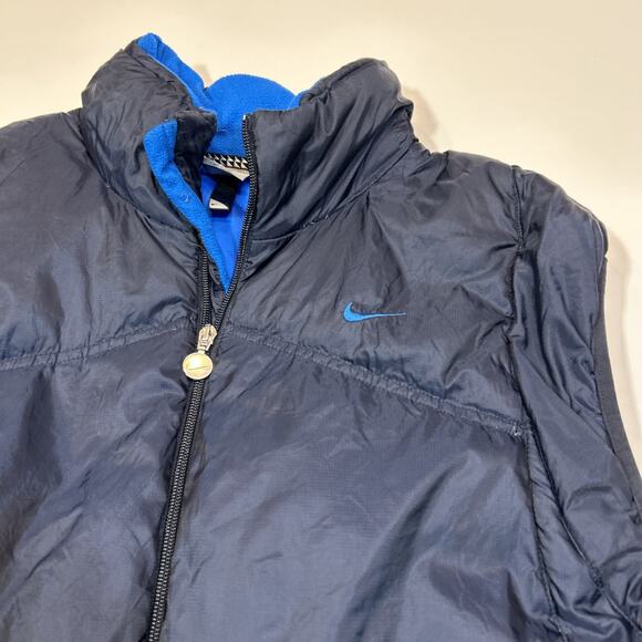 Vintage Nike Puffer Vest Mens XLT Extra Large Tall Blue Y2K Grey Duck Down - Picture 3 of 16